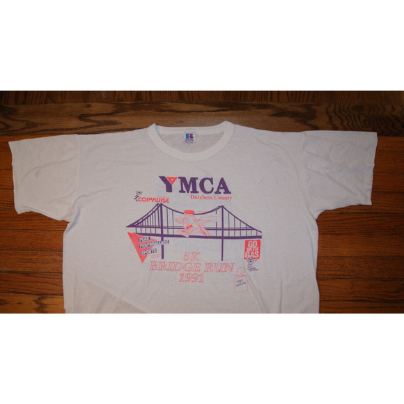 Vintage 90s 1991 5K Bridge Run YMCA Dutchess County NY White TShirt XL USA Made - Picture 1 of 12